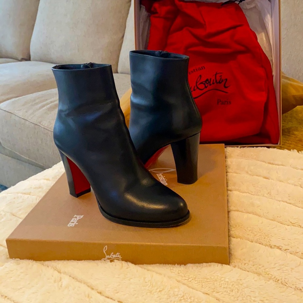 Christian Louboutin black leather, red sole boot